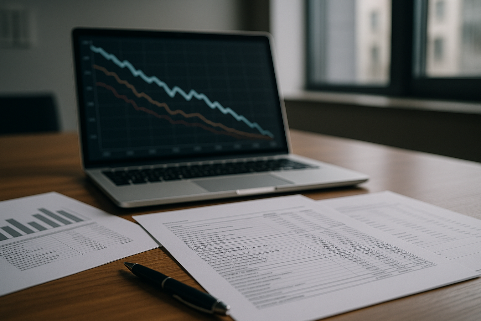 Andamento in calo del credito alle imprese rappresentato con grafico e documenti contabili