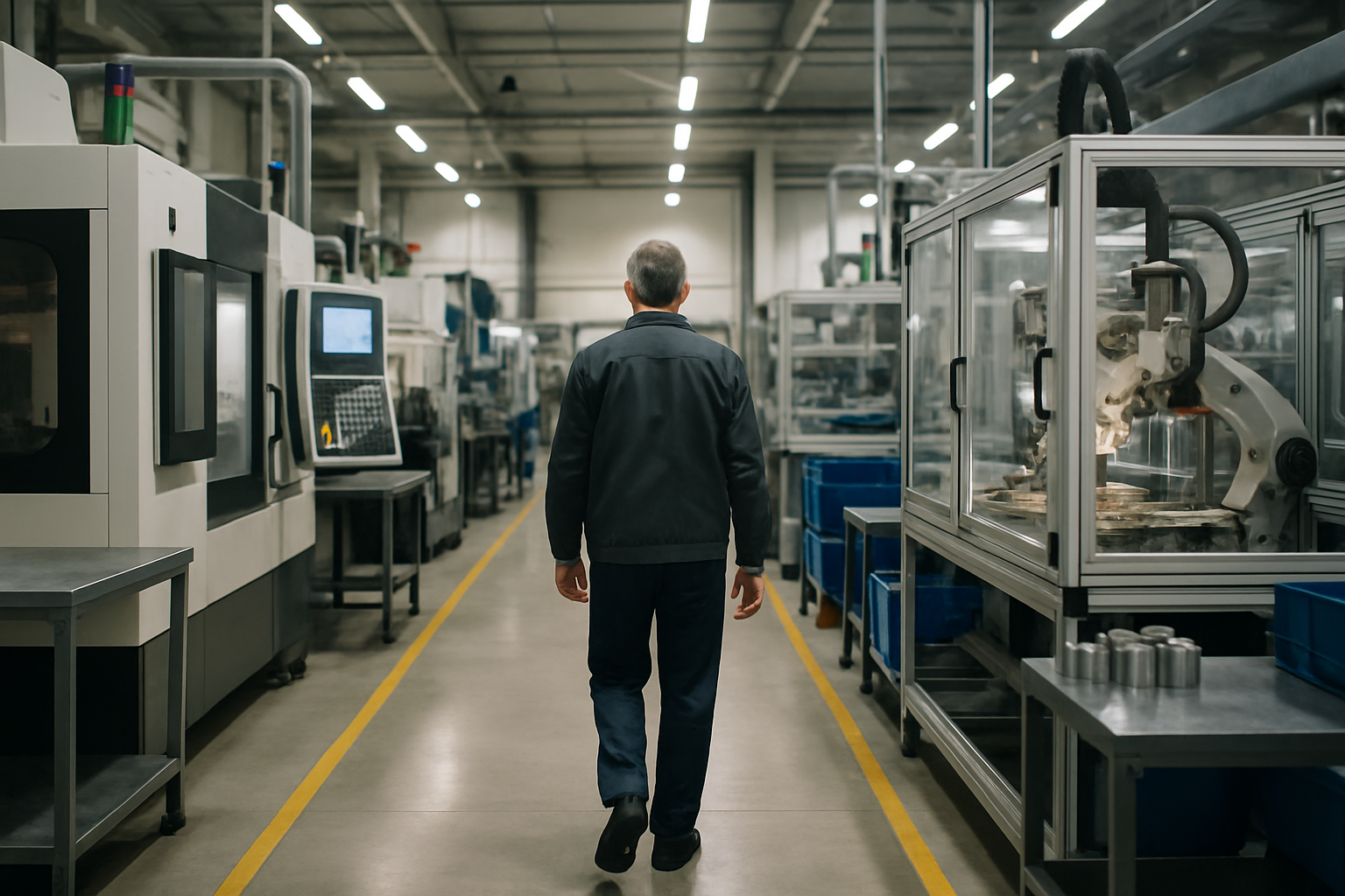 Stabilimento industriale con linee produttive moderne durante un processo di efficientamento energetico