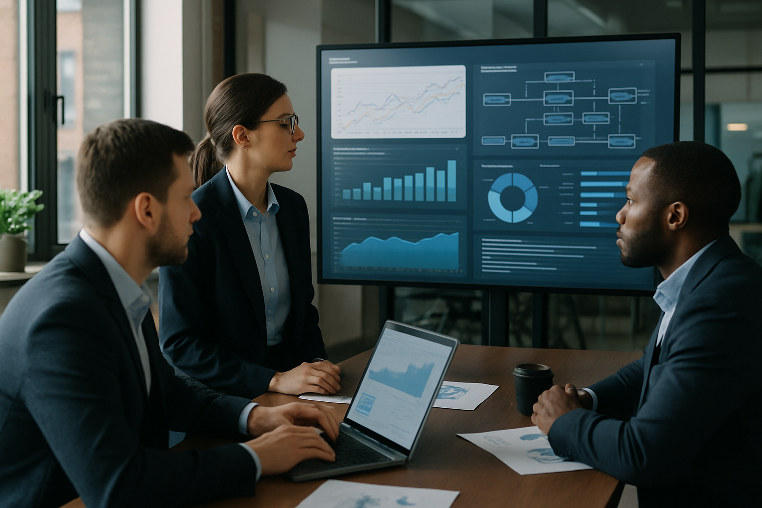 Team aziendale che analizza dati e processi legati all’adozione dell’intelligenza artificiale
