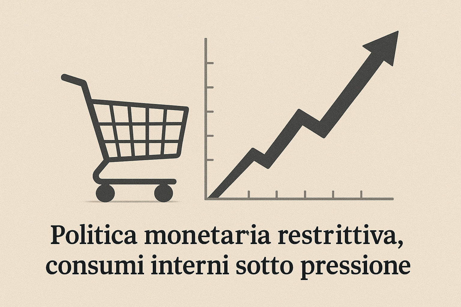 Grafico dei tassi in aumento e simbolo dei consumi che rallentano