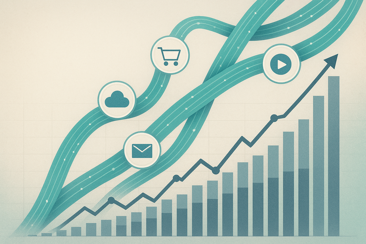 Rappresentazione dell’economia dei servizi digitali con flussi di dati e indicatori di crescita