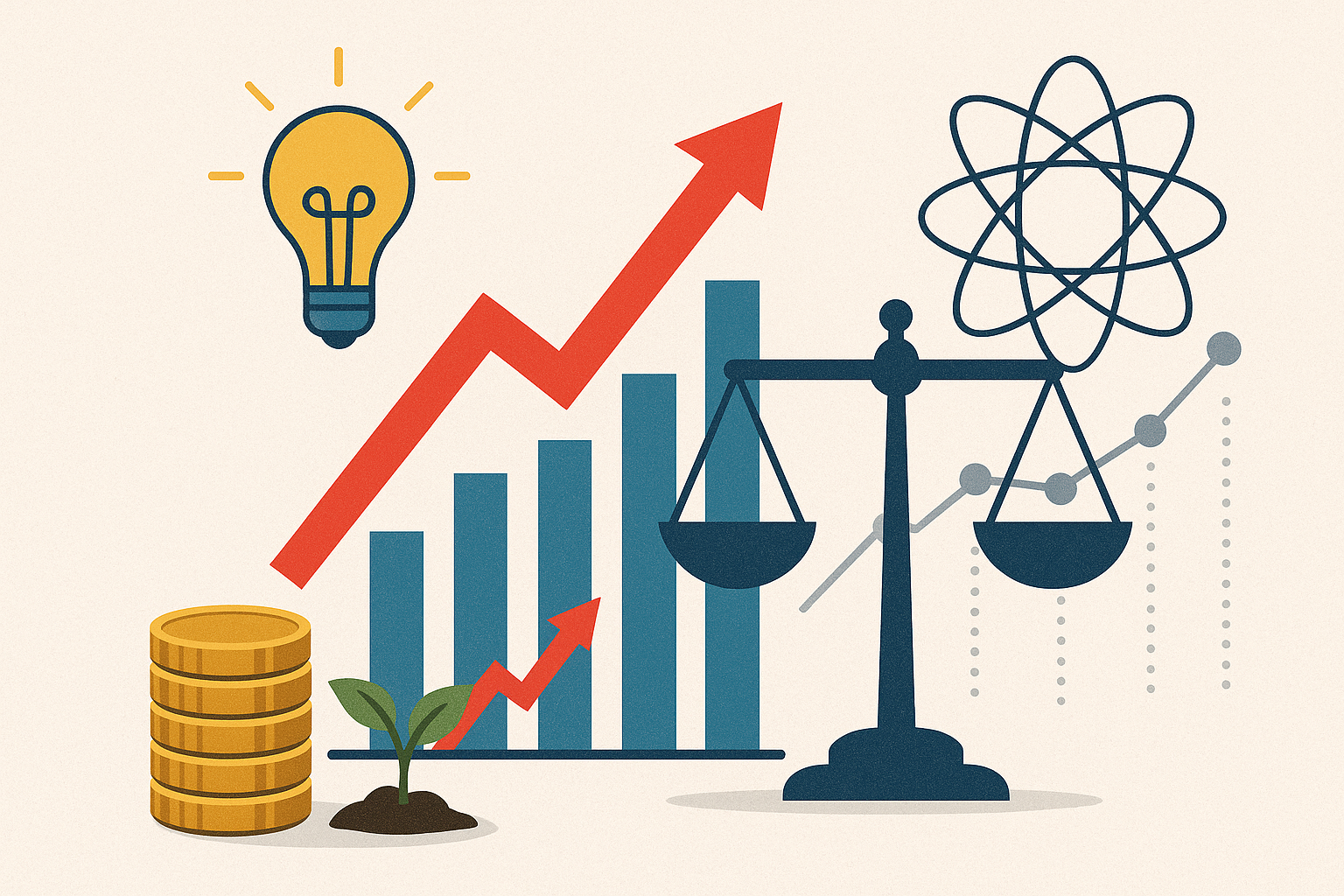 Grafico concettuale su crescita startup e bilanciamento tra rischio e rendimento per investitori
