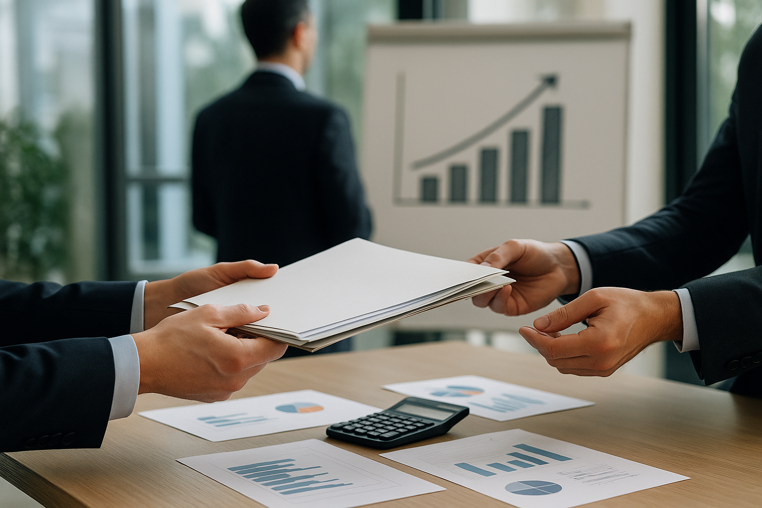 Grafico di crescita e documenti finanziari che rappresentano un’operazione di private equity