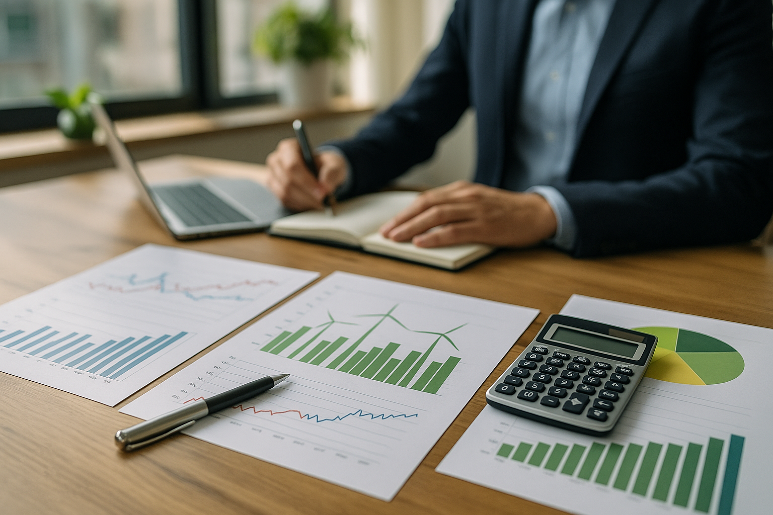 Documenti finanziari e grafici su emissioni e costi energetici legati alla transizione verde