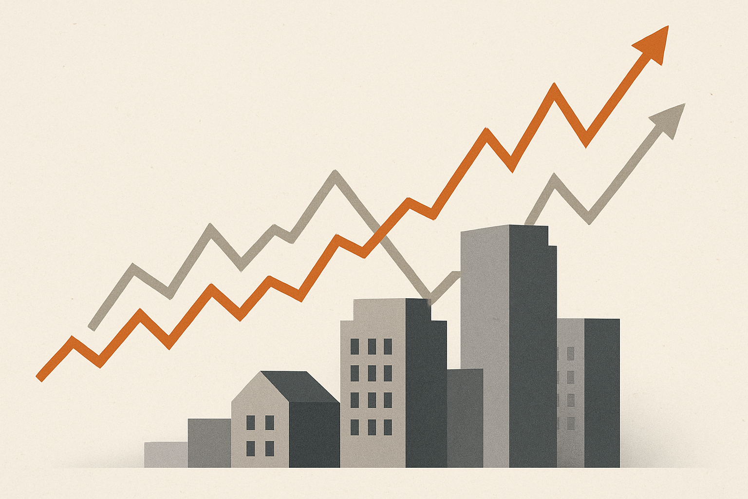 Andamento dei tassi e profilo di edifici che rappresentano l'interazione tra finanza e mercato immobiliare