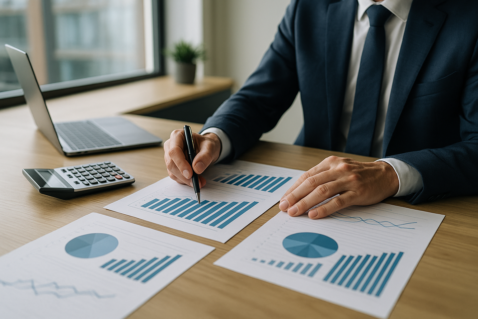 Documenti finanziari e strumenti di calcolo su una scrivania per rappresentare la gestione integrata tra finanze personali e impresa